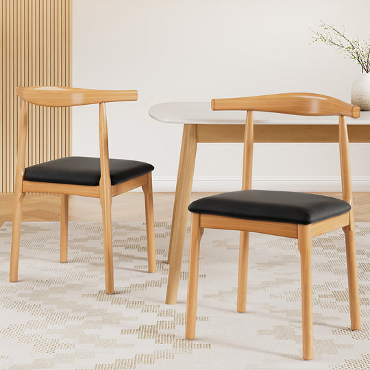 2x Black Leather Dining Chairs – Rubber Wood Frame, Modern and Elegant