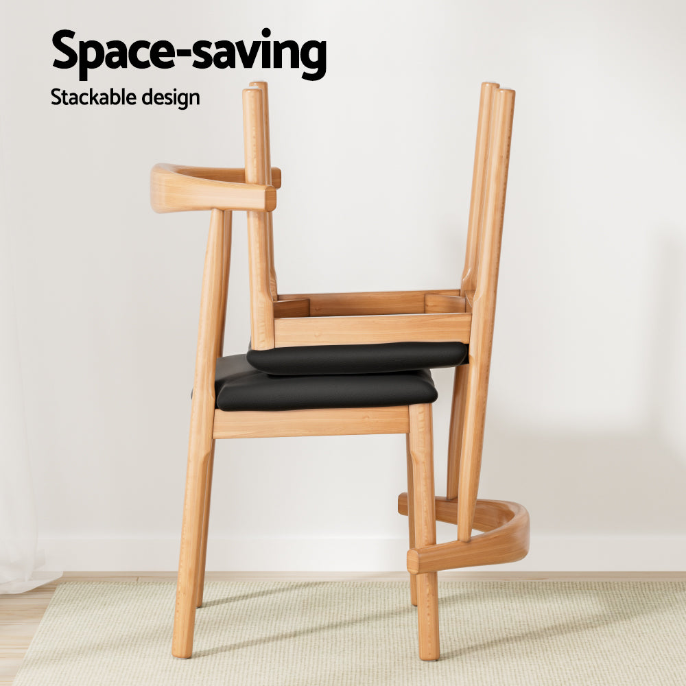 4x Black Leather Dining Chairs – Rubber Wood Frame, Sleek and Modern Design
