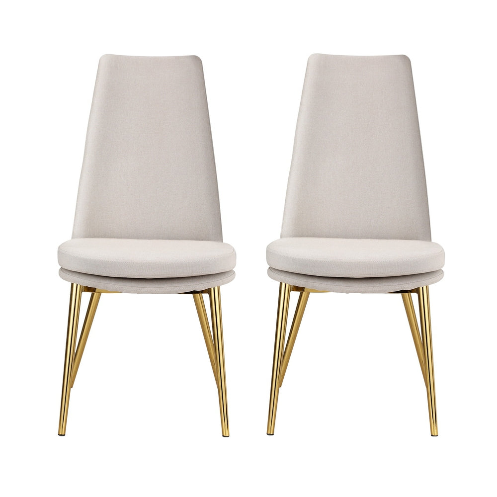 Dining Chairs Set Of 2 Linen Fabric High Back Beige