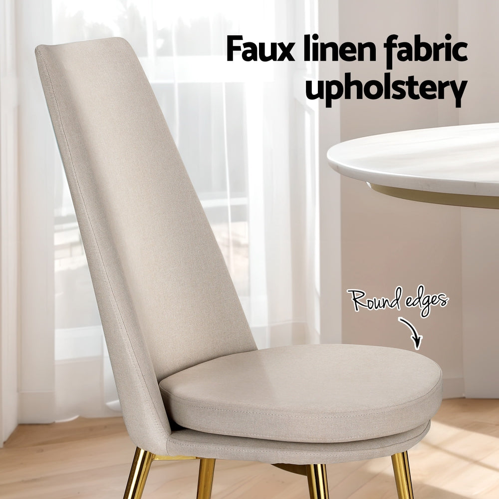 Dining Chairs Set Of 2 Linen Fabric High Back Beige