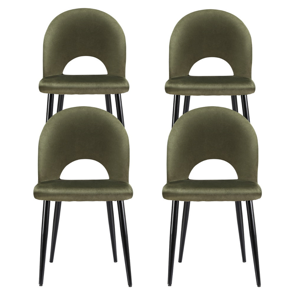 Set of 4 Hollow Green Velvet Dining Chairs for Dining Room - Stylish