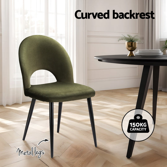 Velvet finish - Set of 4 Hollow Green Velvet Dining Chairs for Dining Room - Stylish