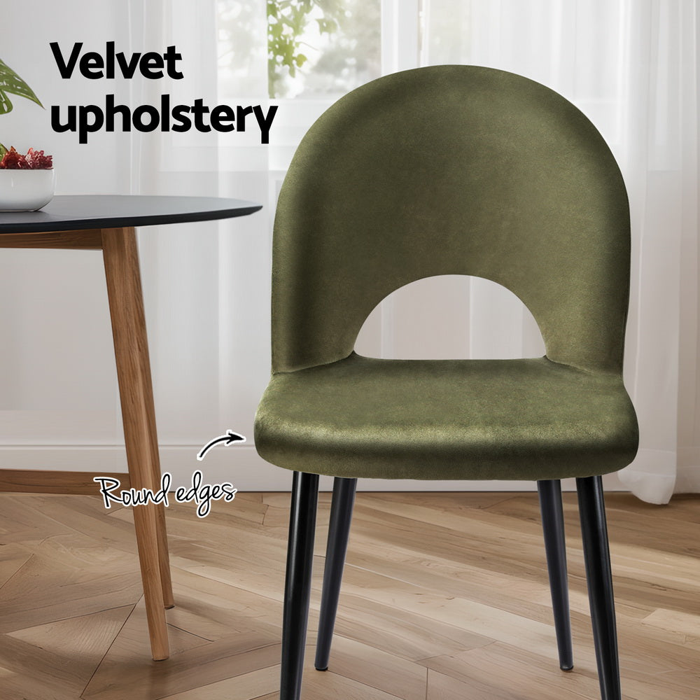 Set of 4 Hollow Green Velvet Dining Chairs for Dining Room - Stylish