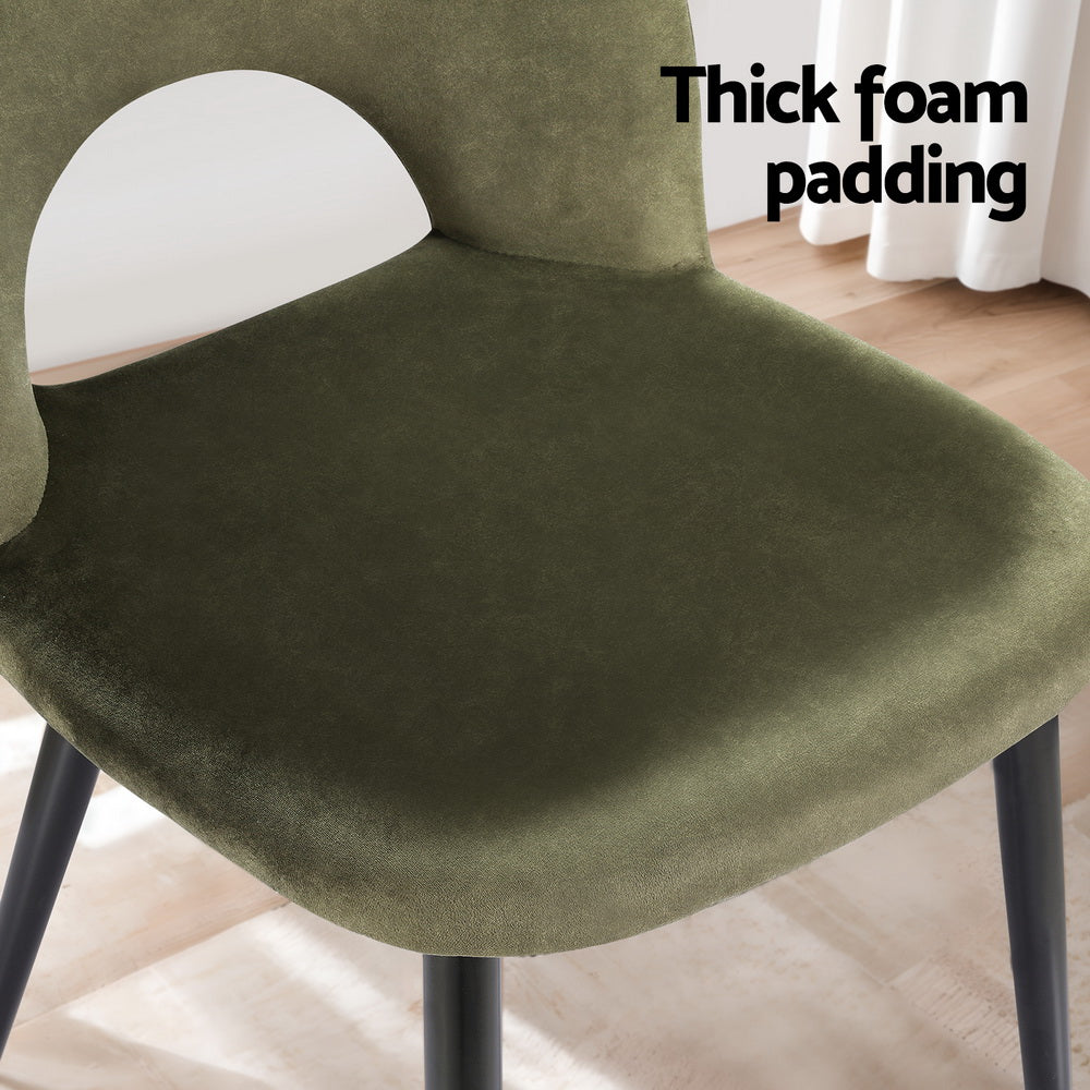 Set of 4 Hollow Green Velvet Dining Chairs for Dining Room - Stylish