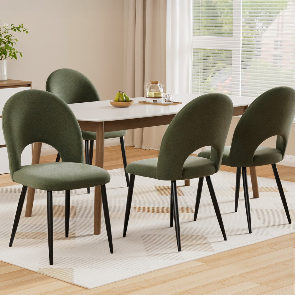 Set of 4 Hollow Green Velvet Dining Chairs for Dining Room - Stylish