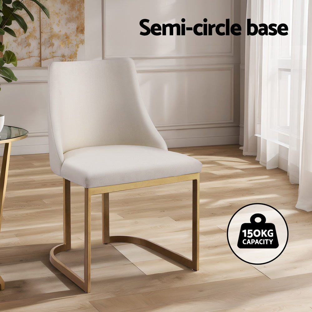 Dining Chairs Set Of 2 Linen Fabric Frame Beige