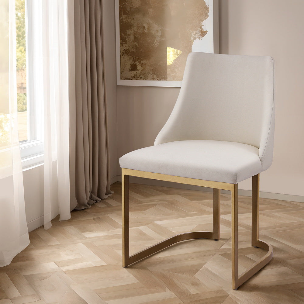 Dining Chairs Set Of 2 Linen Fabric Frame Beige