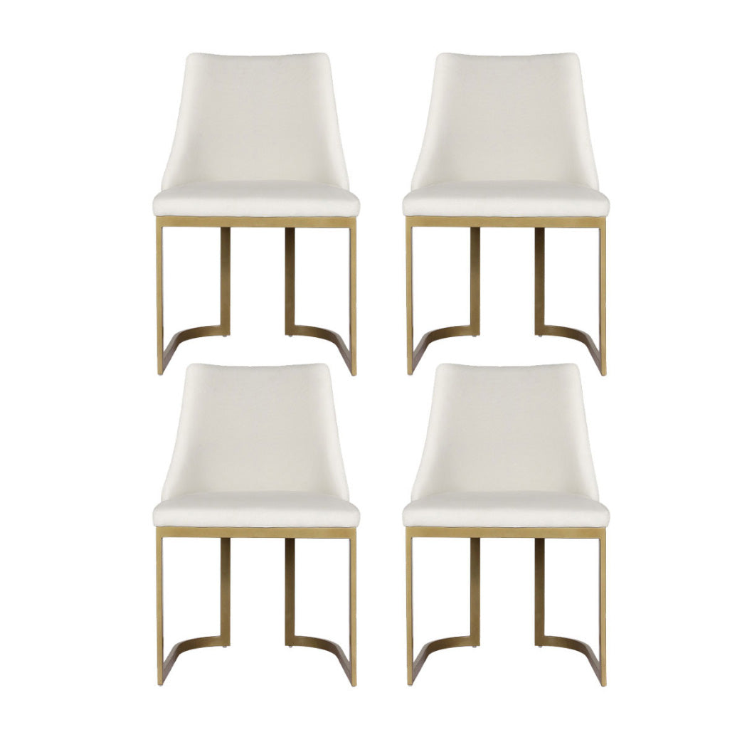 Set of 4 Dining Chairs with Beige Linen Fabric and Sturdy Frame