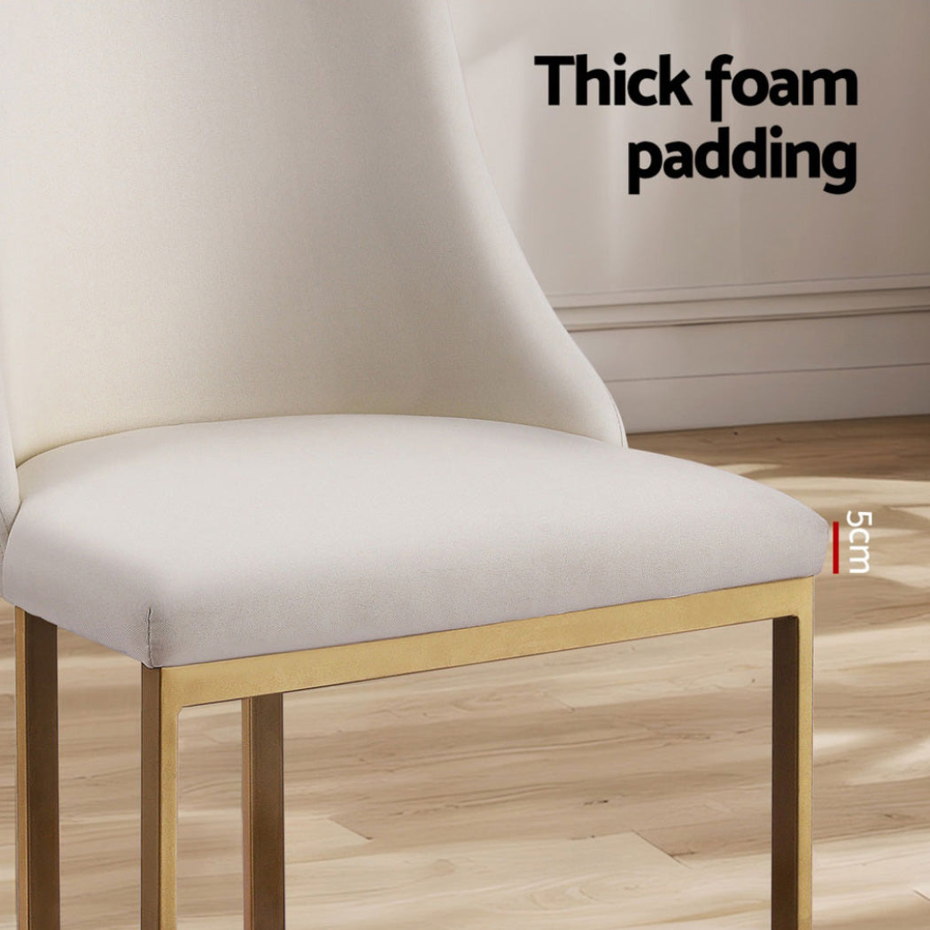 Set of 4 Dining Chairs with Beige Linen Fabric and Sturdy Frame