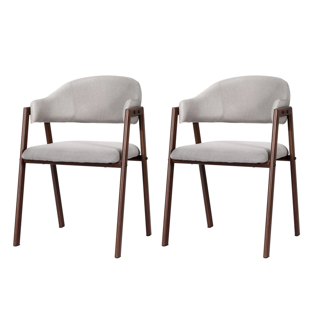 Grey colour - Dining Chairs Set Of 2 Linen Hollow Armchair Grey