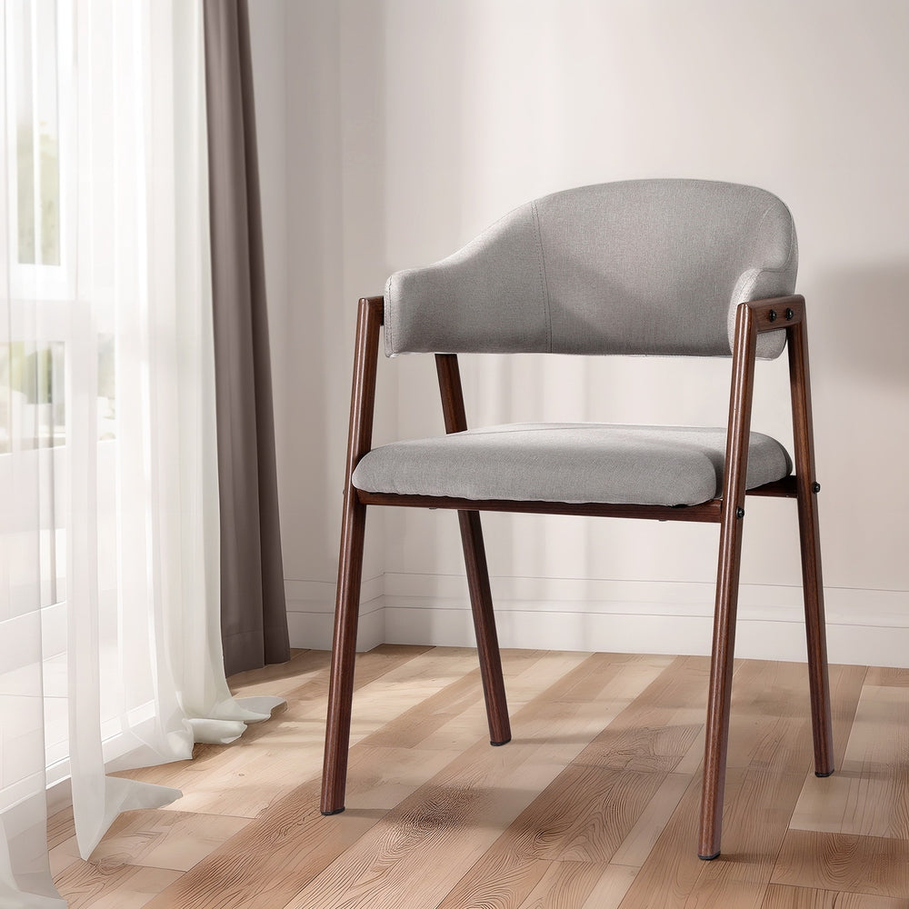 Dining Chairs Set Of 2 Linen Hollow Armchair Grey | Grey colour