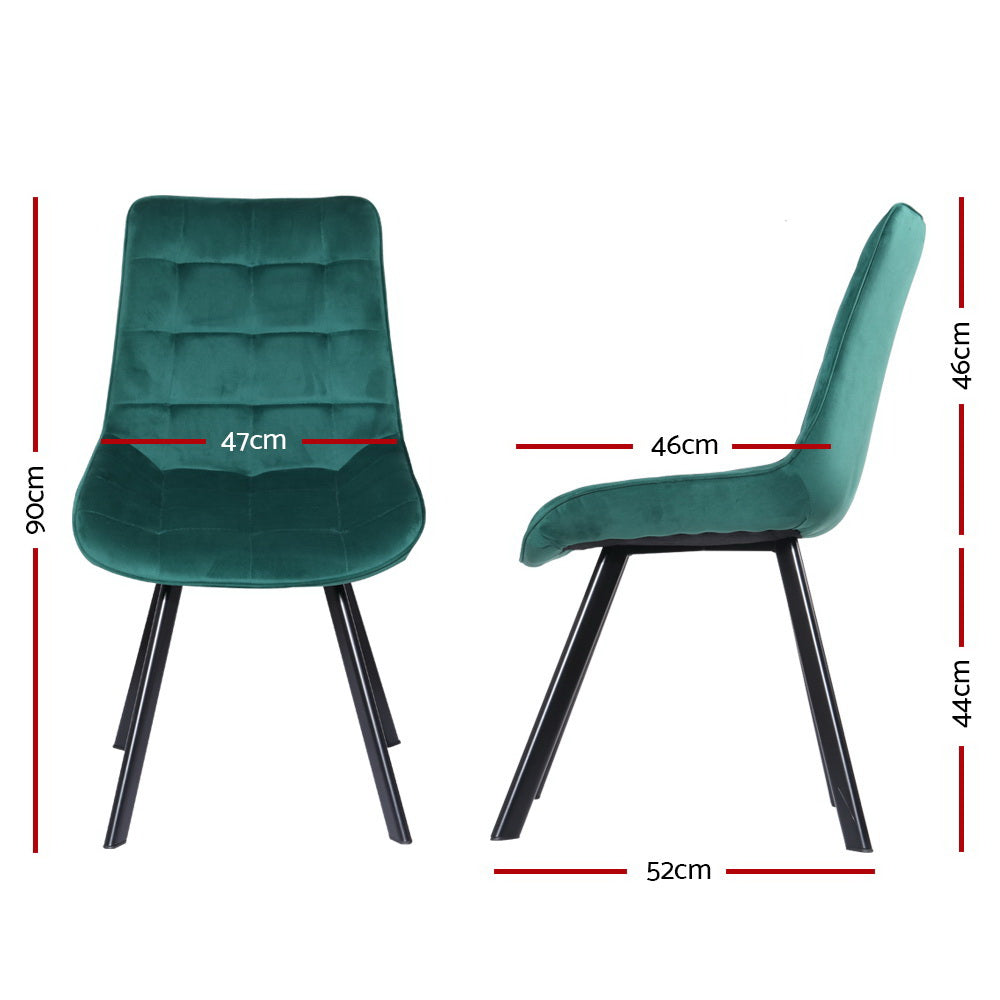 Set of 2 Reith Dining Chairs Kitchen Cafe Chairs Velvet Upholstered Green