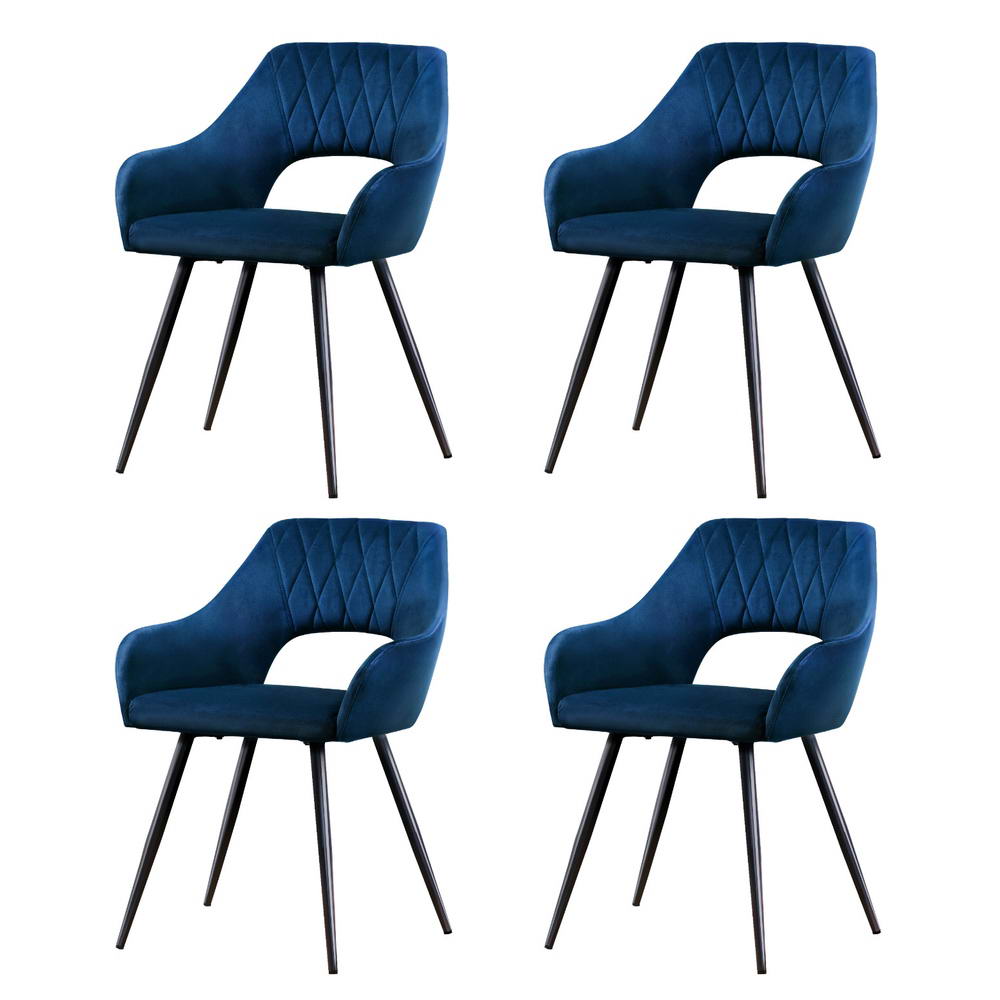 Blue colour - Dining Chairs Set of 4 Velvet Hollow Armchair Blue