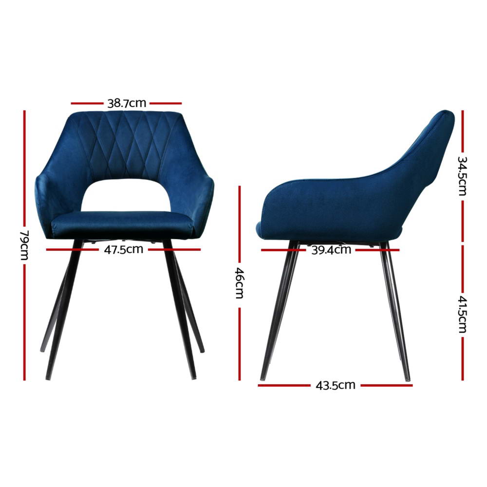 Dining Chairs Set of 4 Velvet Hollow Armchair Blue | Velvet finish