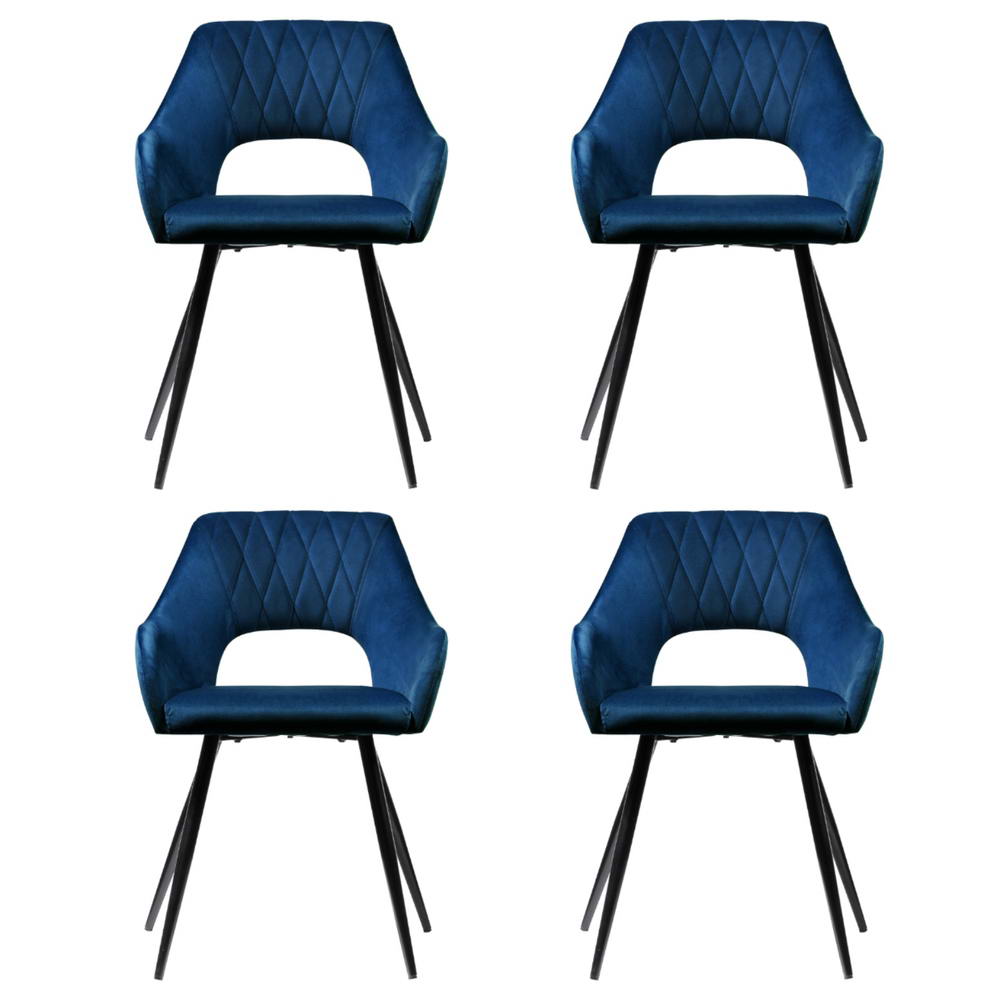 Kitchen & Dining Chairs - Dining Chairs Set of 4 Velvet Hollow Armchair Blue