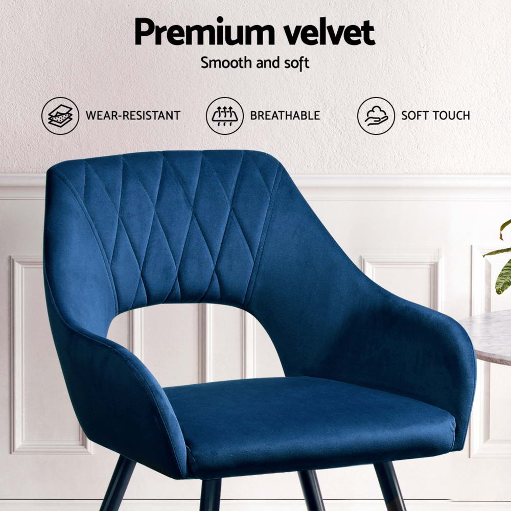 Velvet finish - Dining Chairs Set of 4 Velvet Hollow Armchair Blue