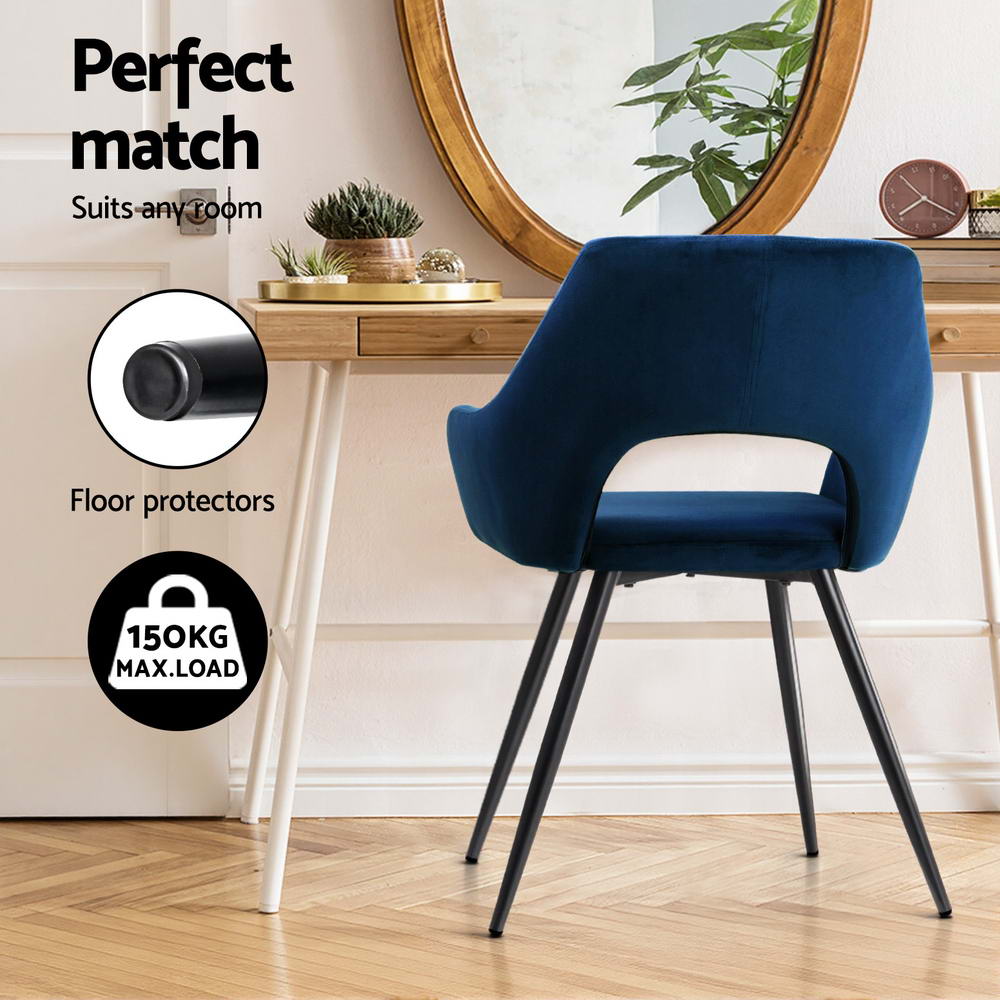 Dining Chairs Set of 4 Velvet Hollow Armchair Blue | Kitchen & Dining Chairs