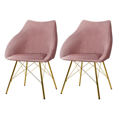 Set of 2 Valisa Dining Chairs Kitchen Chairs Upholstered Velvet Pink