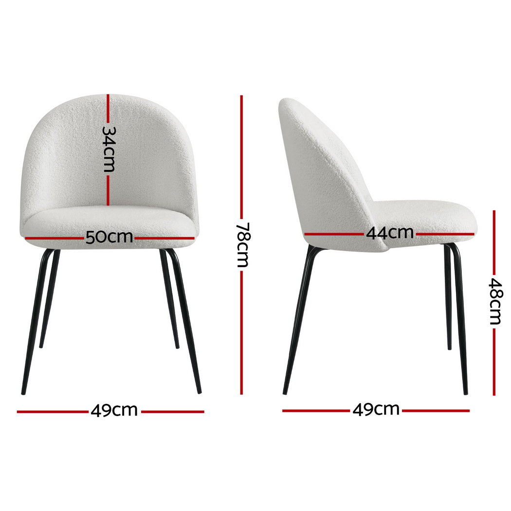 Set of 4 Dining Chairs in White Sherpa Boucle Fabric - Modern