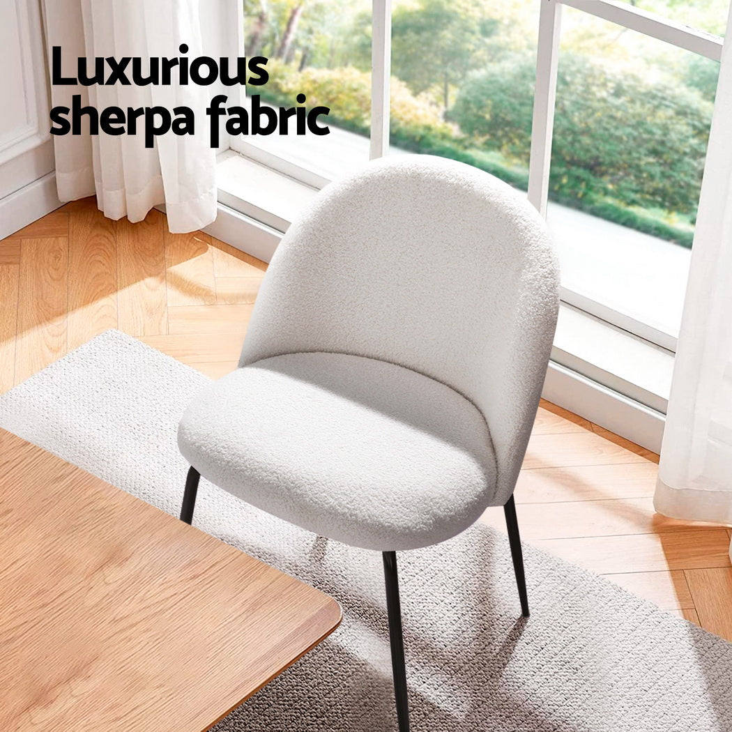 Set of 4 Dining Chairs in White Sherpa Boucle Fabric - Modern