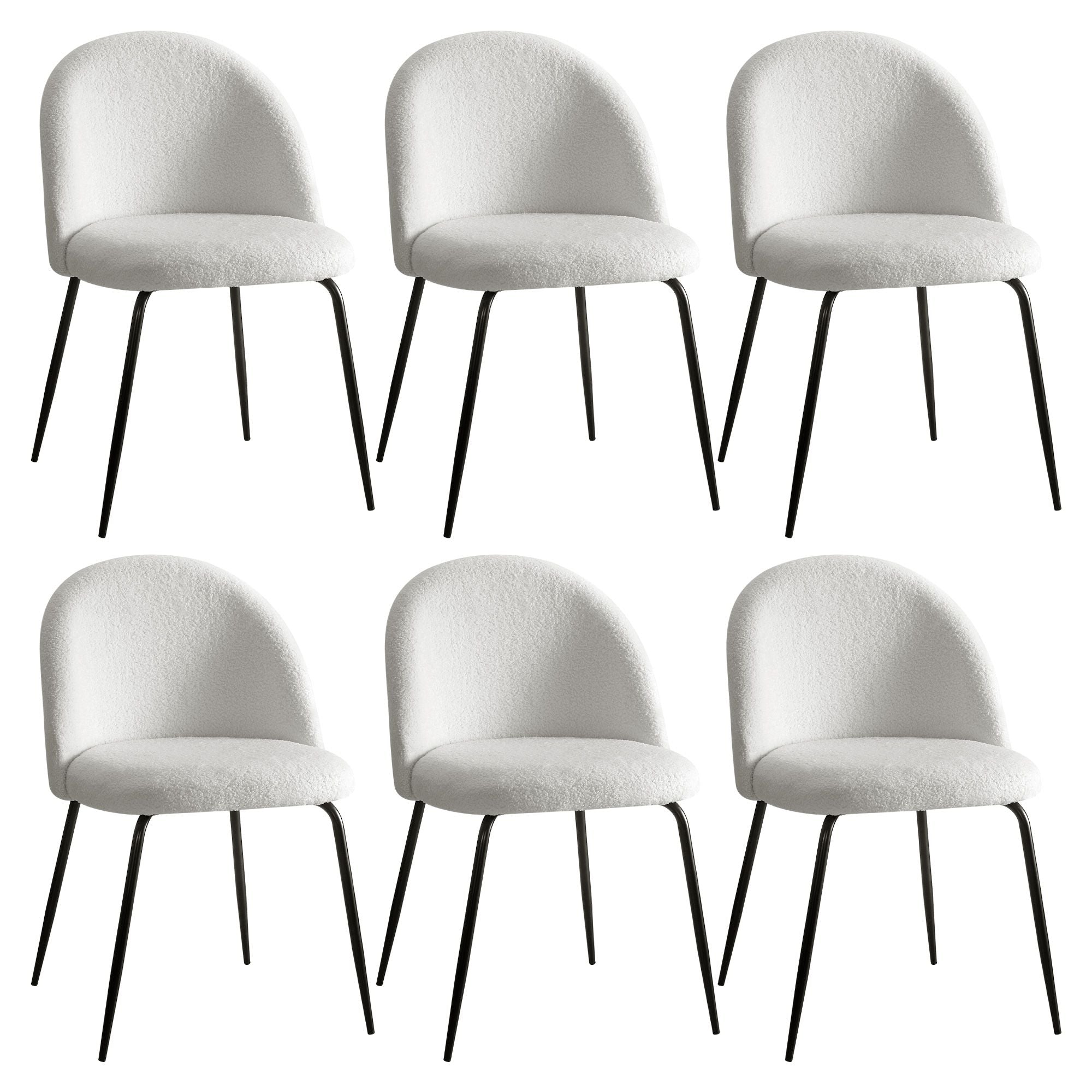 Sherpa Boucle Dining Chairs Set of 6 White | Simpledeals