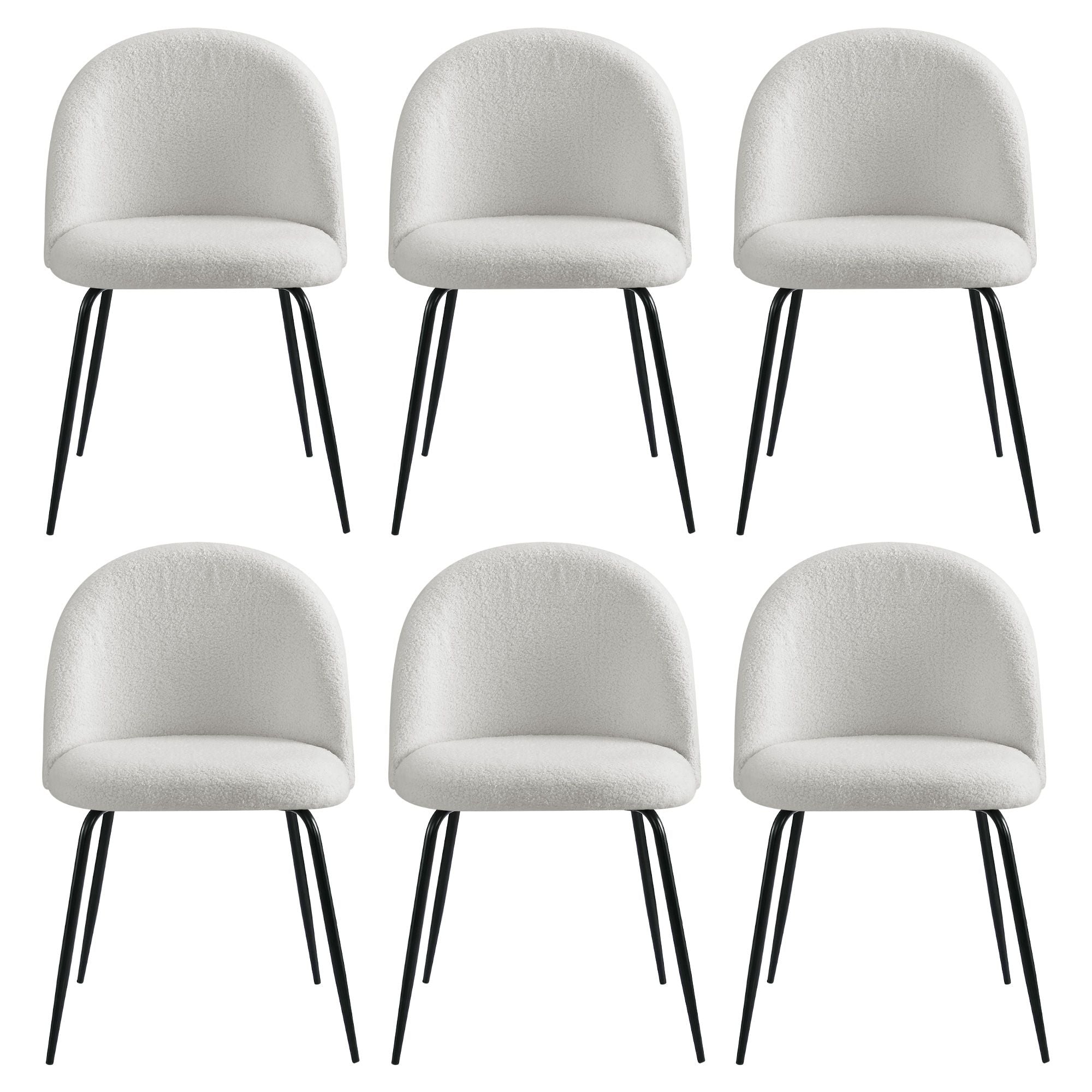 Sherpa Boucle Dining Chairs Set of 6 White | Simpledeals