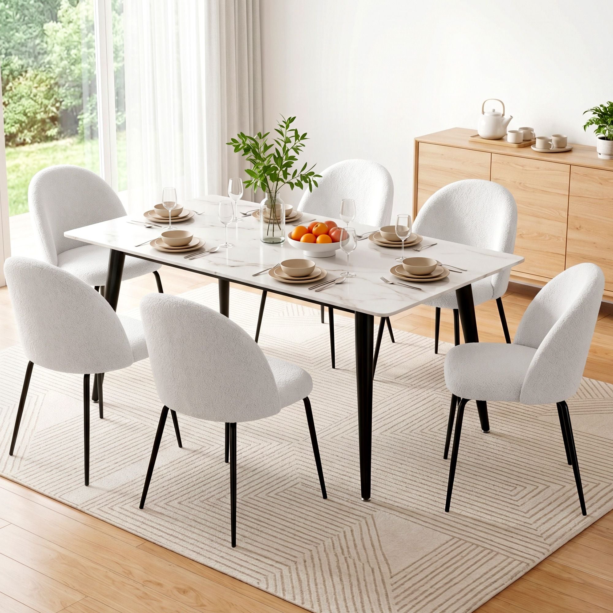 Sherpa Boucle Dining Chairs Set of 6 White | Simpledeals