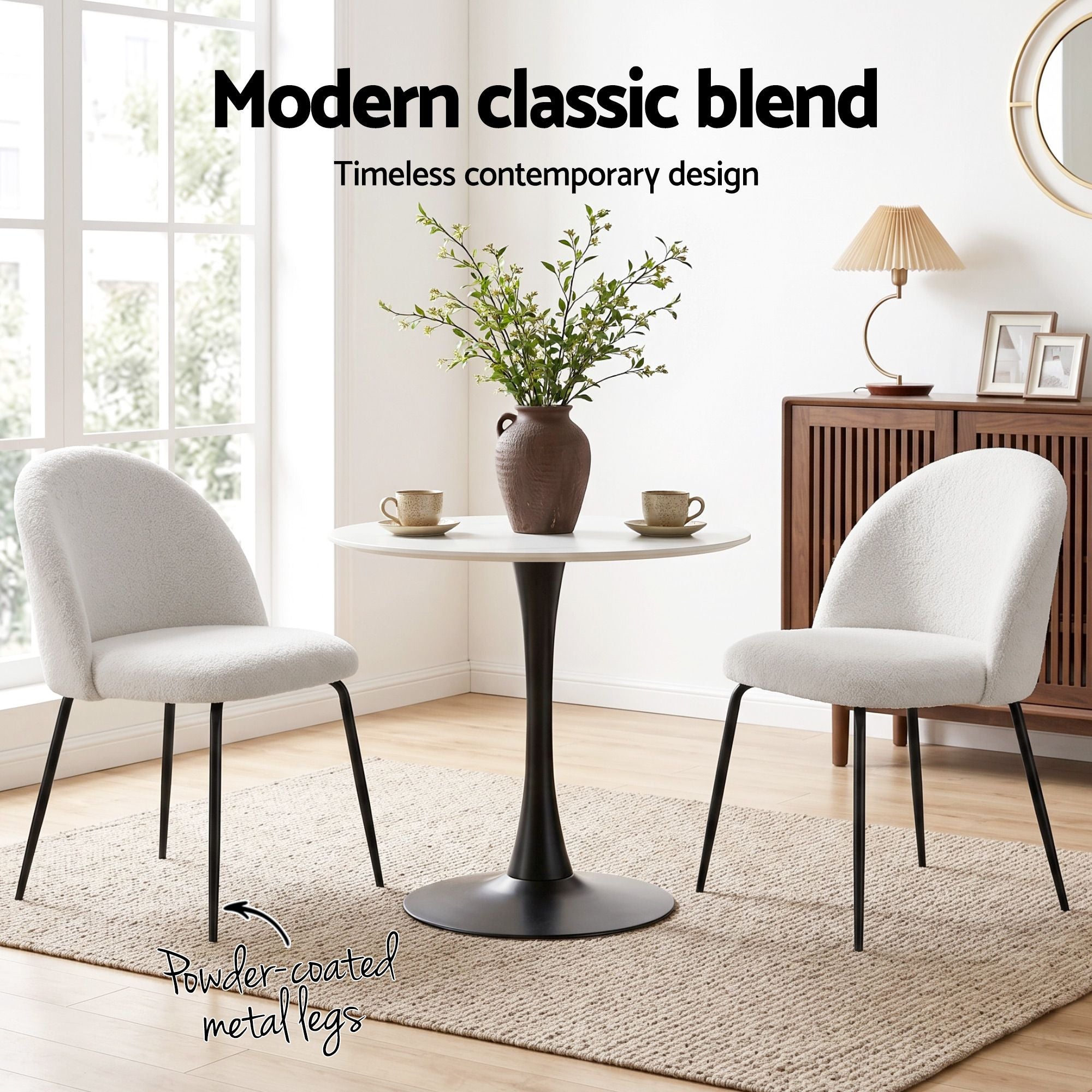 Sherpa Boucle Dining Chairs Set of 6 White | Simpledeals