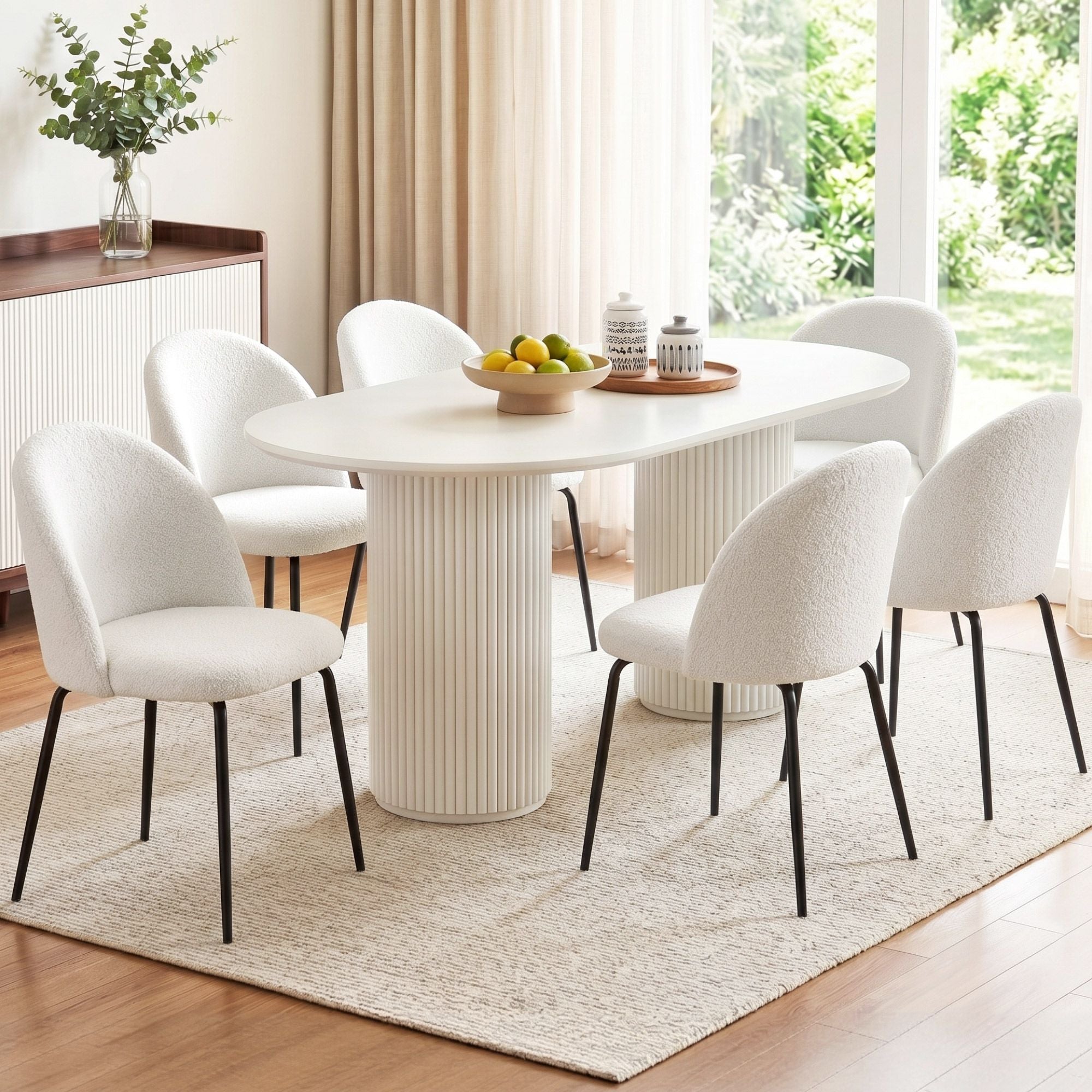 Sherpa Boucle Dining Chairs Set of 6 White | Simpledeals