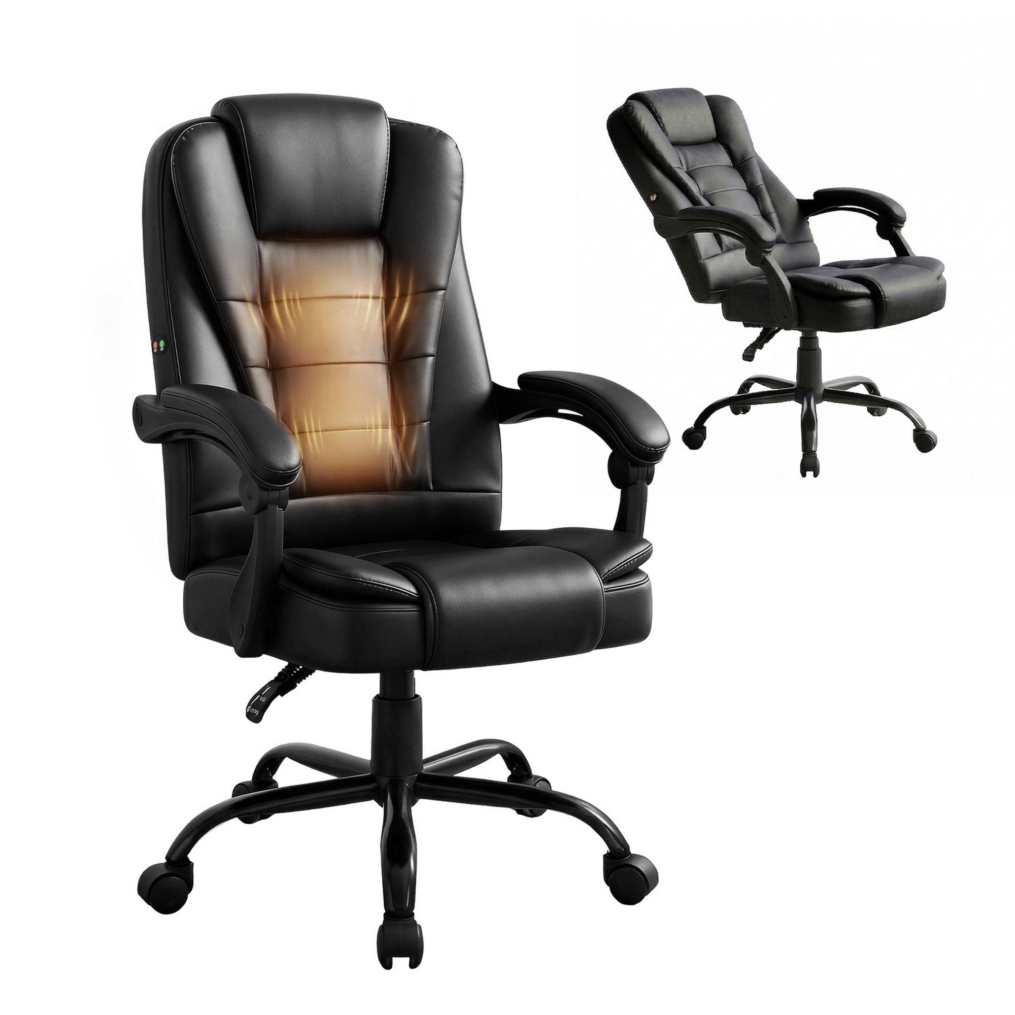 Electric 2 Point Massage Office Chairs PU Leather Recliner Computer Gaming Seat Black