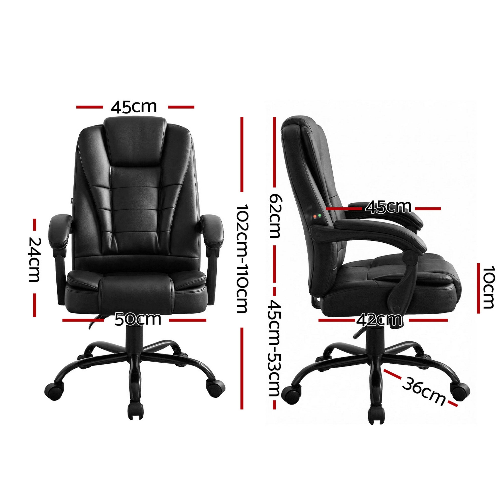 Electric 2 Point Massage Office Chairs PU Leather Recliner Computer Gaming Seat Black