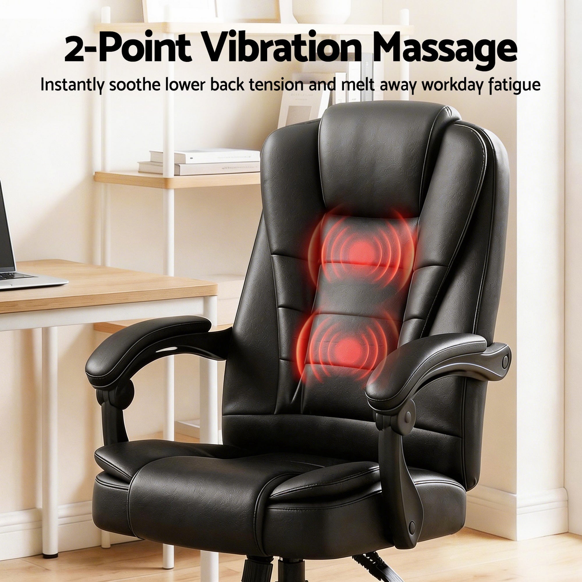 Electric 2 Point Massage Office Chairs PU Leather Recliner Computer Gaming Seat Black