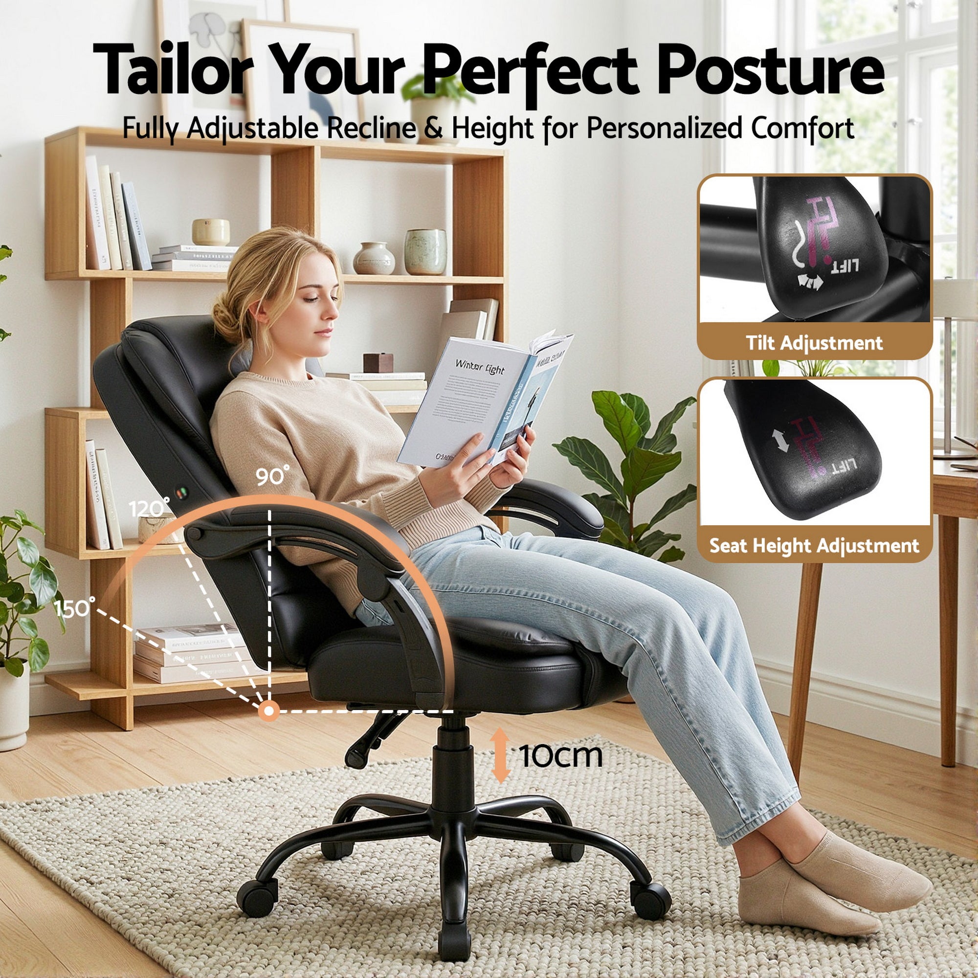 Electric 2 Point Massage Office Chairs PU Leather Recliner Computer Gaming Seat Black
