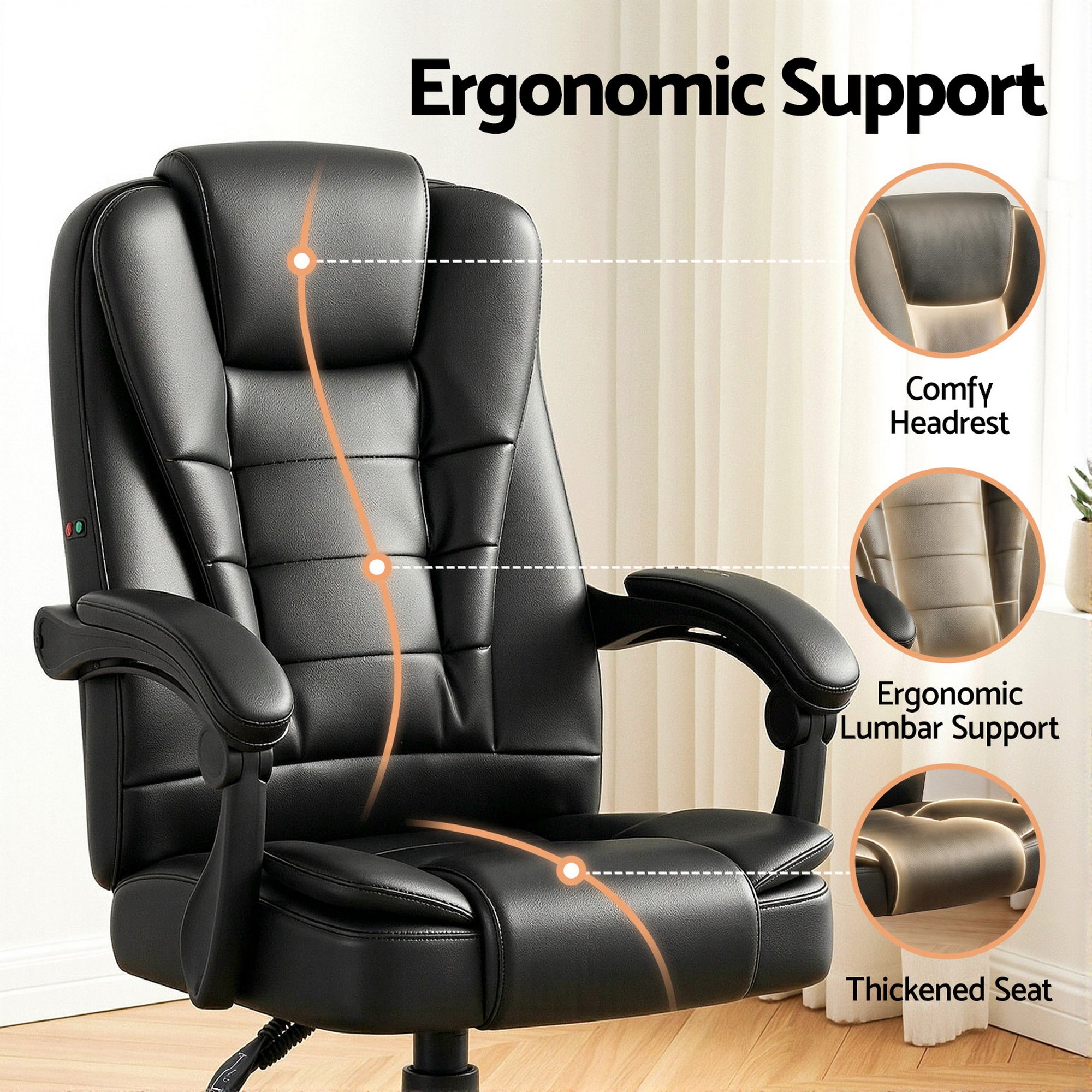Electric 2 Point Massage Office Chairs PU Leather Recliner Computer Gaming Seat Black