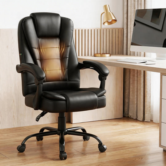 Electric 2 Point Massage Office Chairs PU Leather Recliner Computer Gaming Seat Black - Massage Chairs