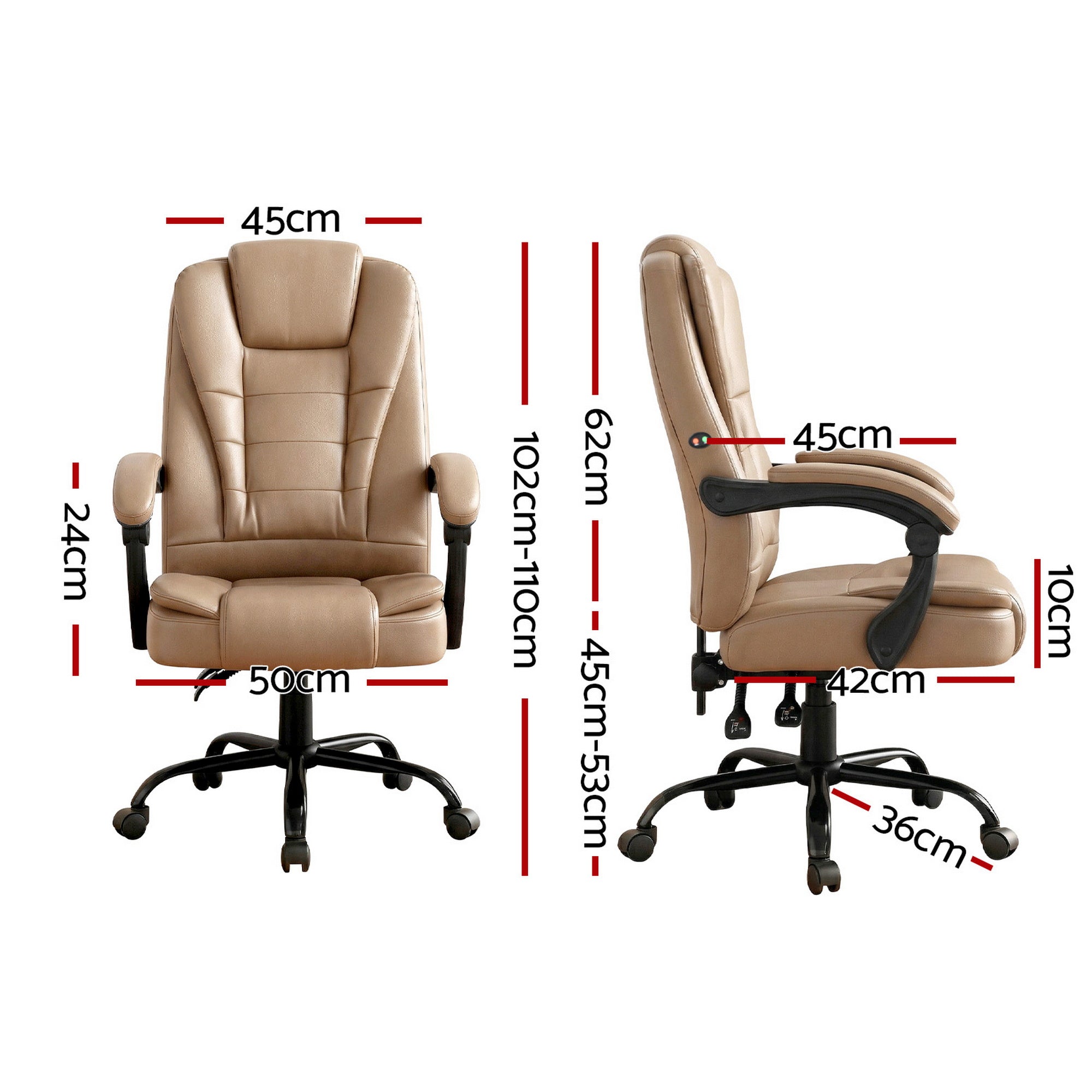 2 Point Massage Office Chair Pu Leather Espresso