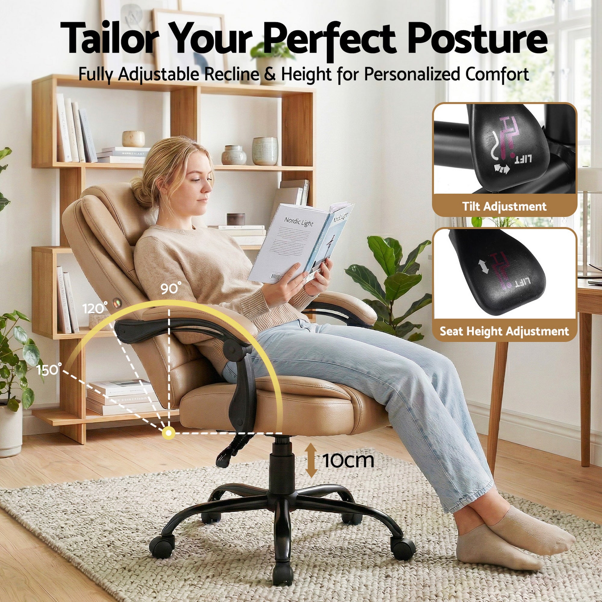 2 Point Massage Office Chair Pu Leather Espresso
