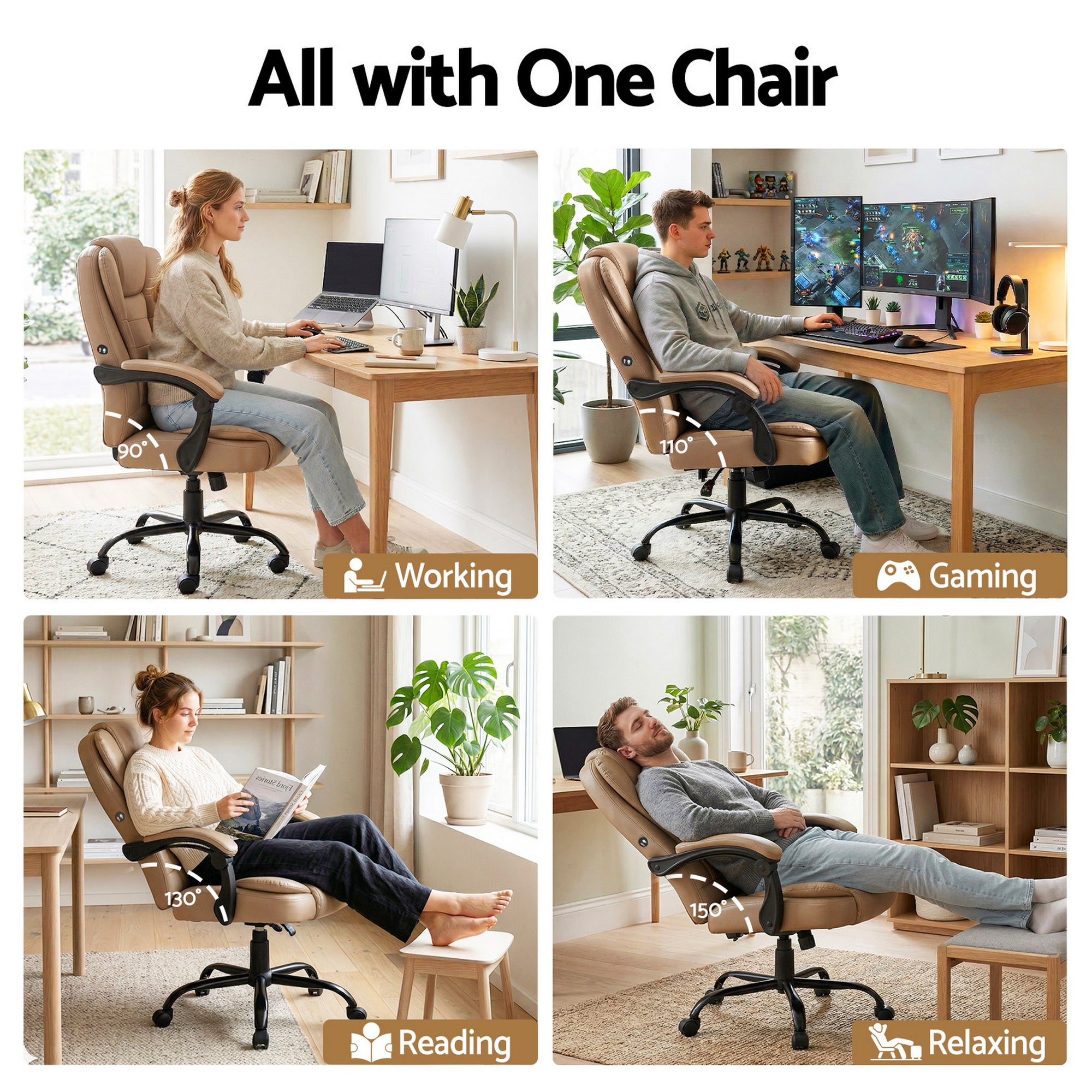 2 Point Massage Office Chair Pu Leather Espresso