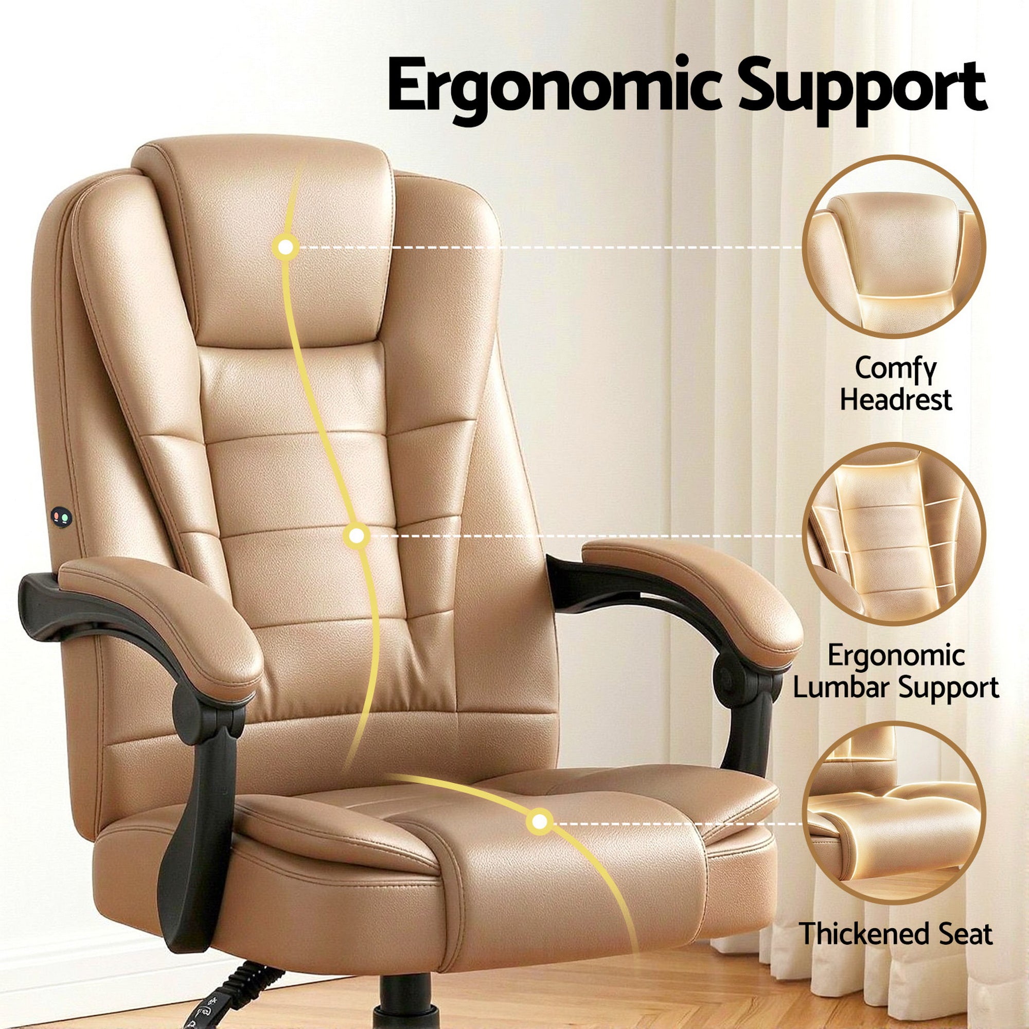 2 Point Massage Office Chair Pu Leather Espresso
