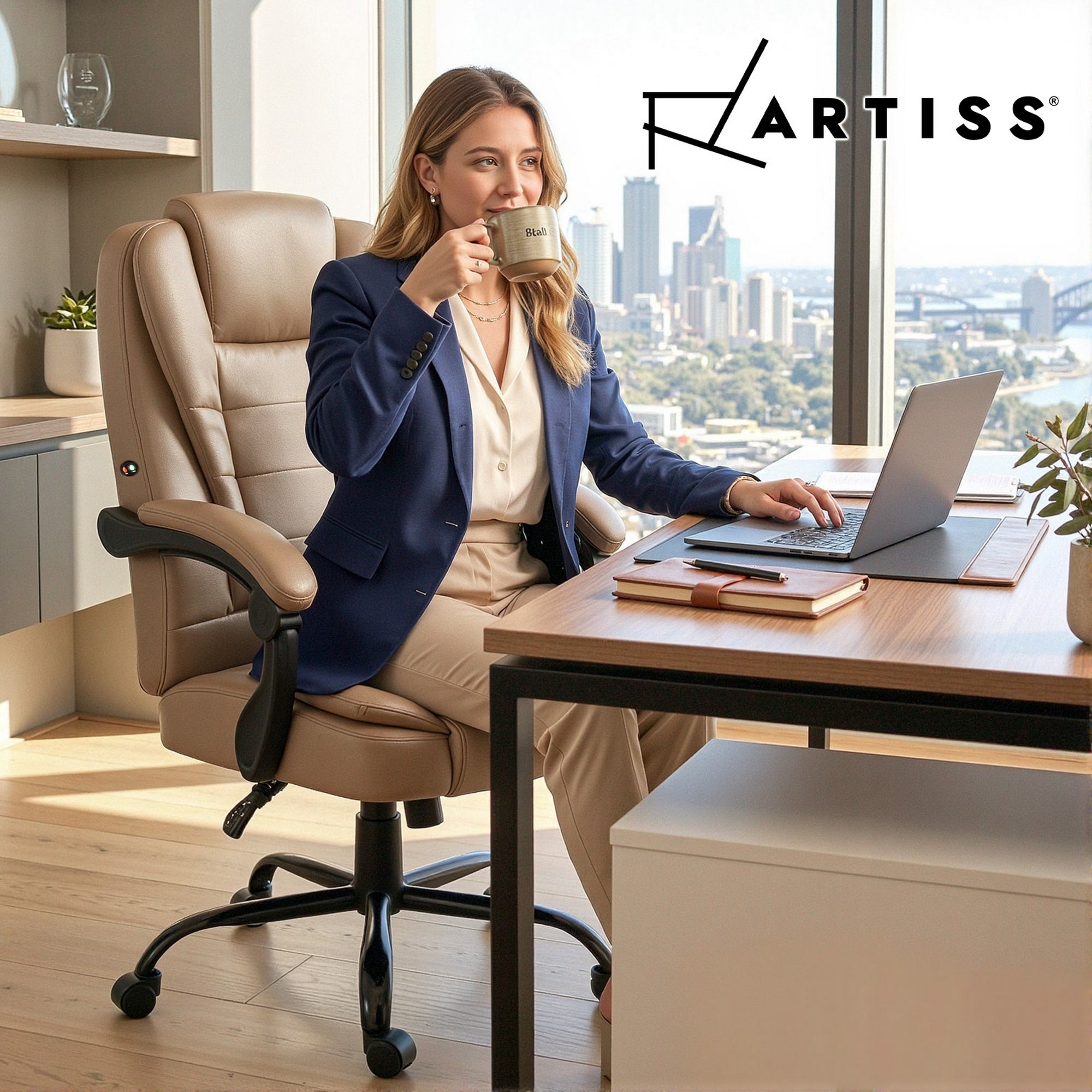 2 Point Massage Office Chair Pu Leather Espresso