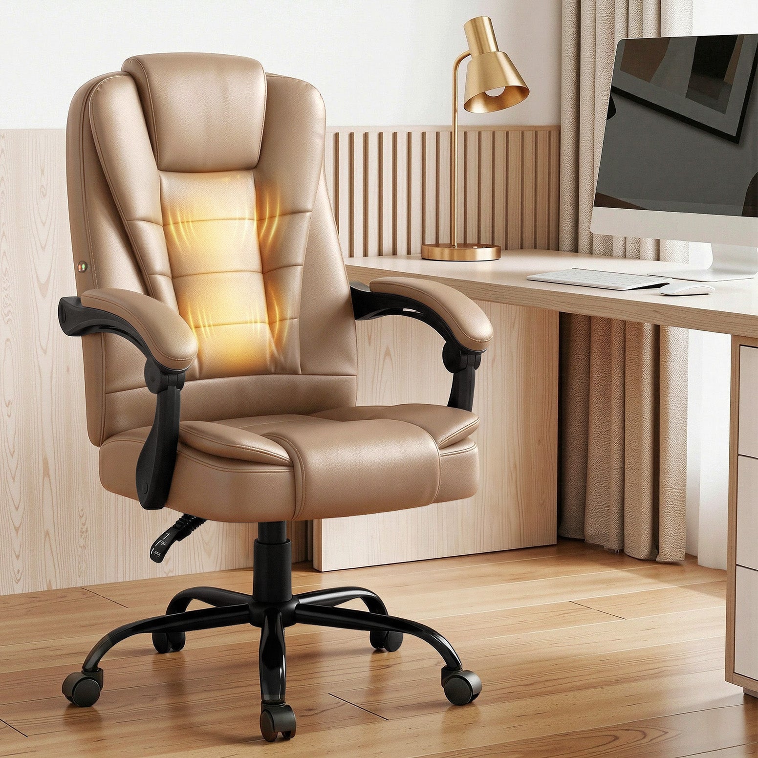 2 Point Massage Office Chair Pu Leather Espresso