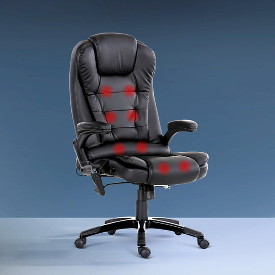 8 Point Massage Office Chair Heated Seat Recliner Pu Black with Massage Chairs