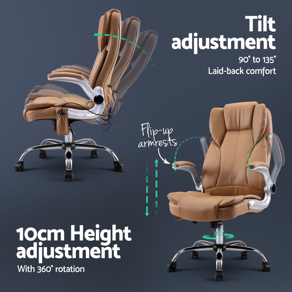 8 Point Massage Office Chair Pu Leather Espresso