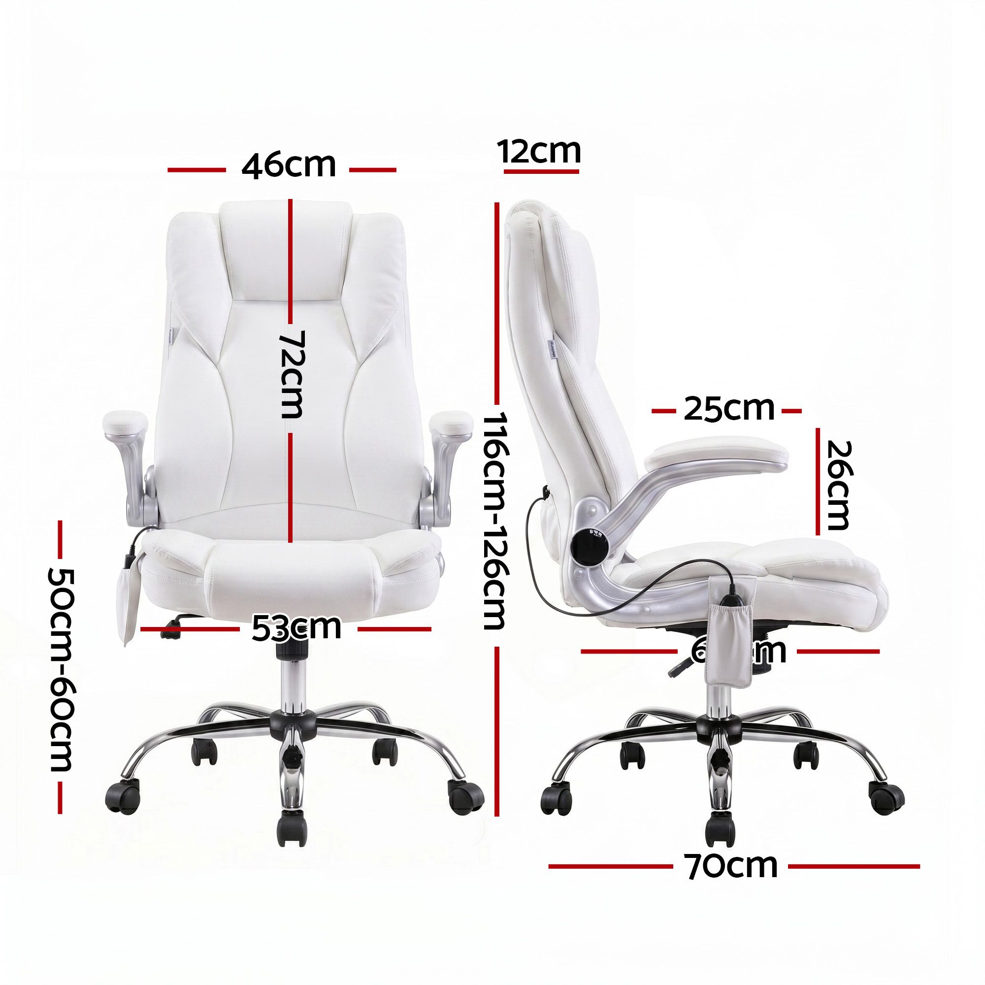 8-Point Massage Office Chair PU Leather White Ergonomic Seating