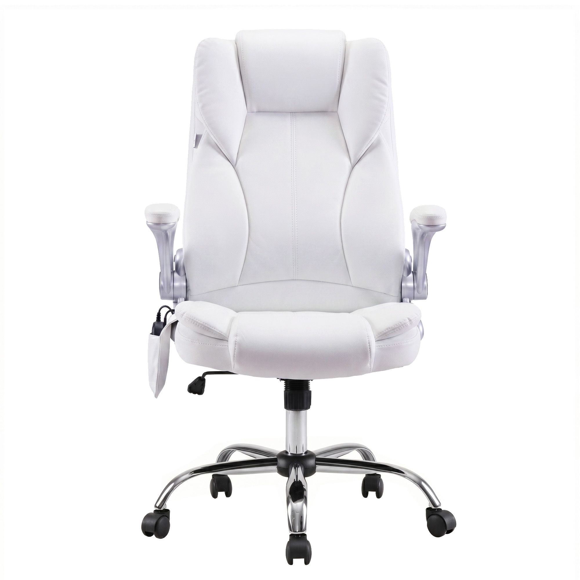 8-Point Massage Office Chair PU Leather White Ergonomic Seating