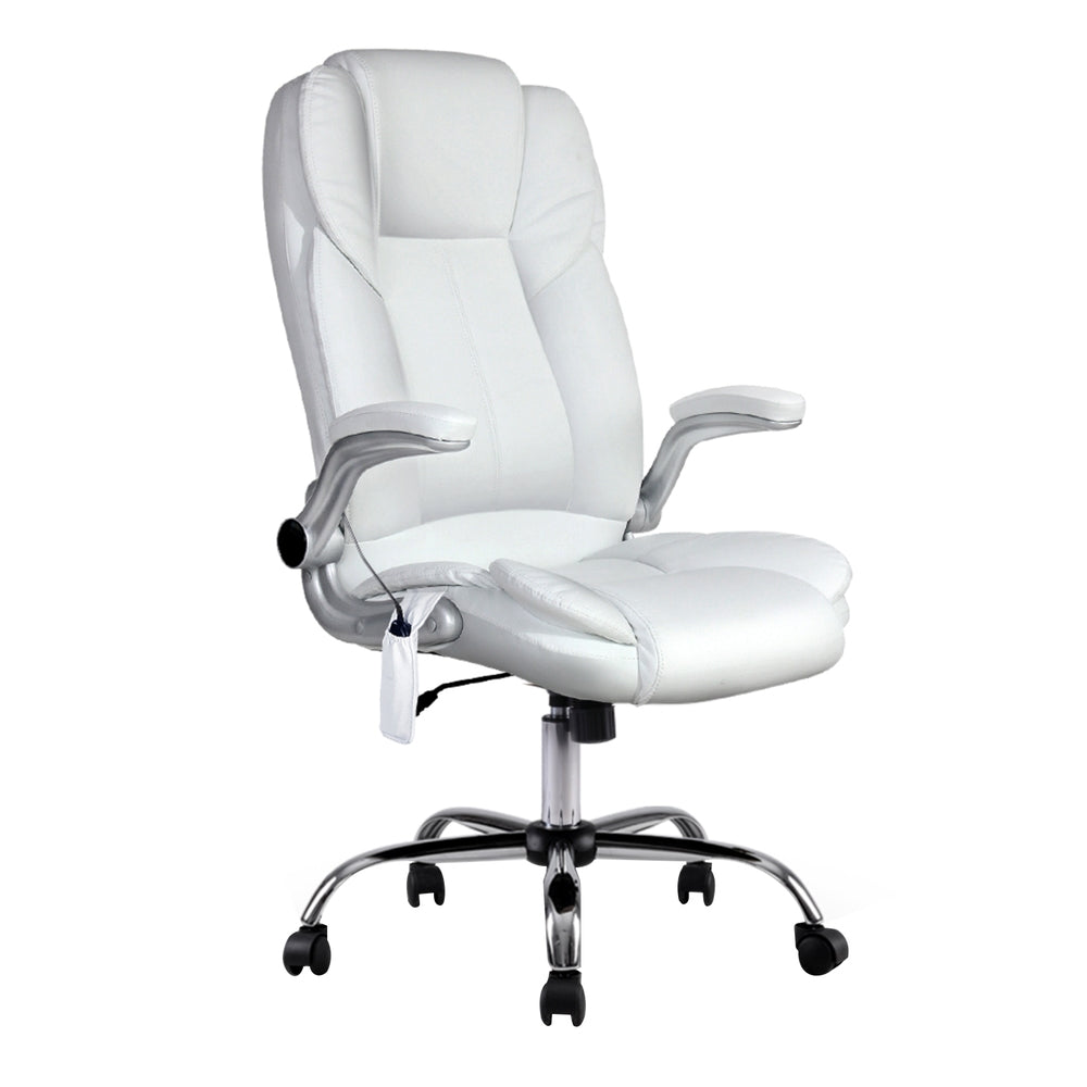 8-Point Massage Office Chair PU Leather White Ergonomic Seating