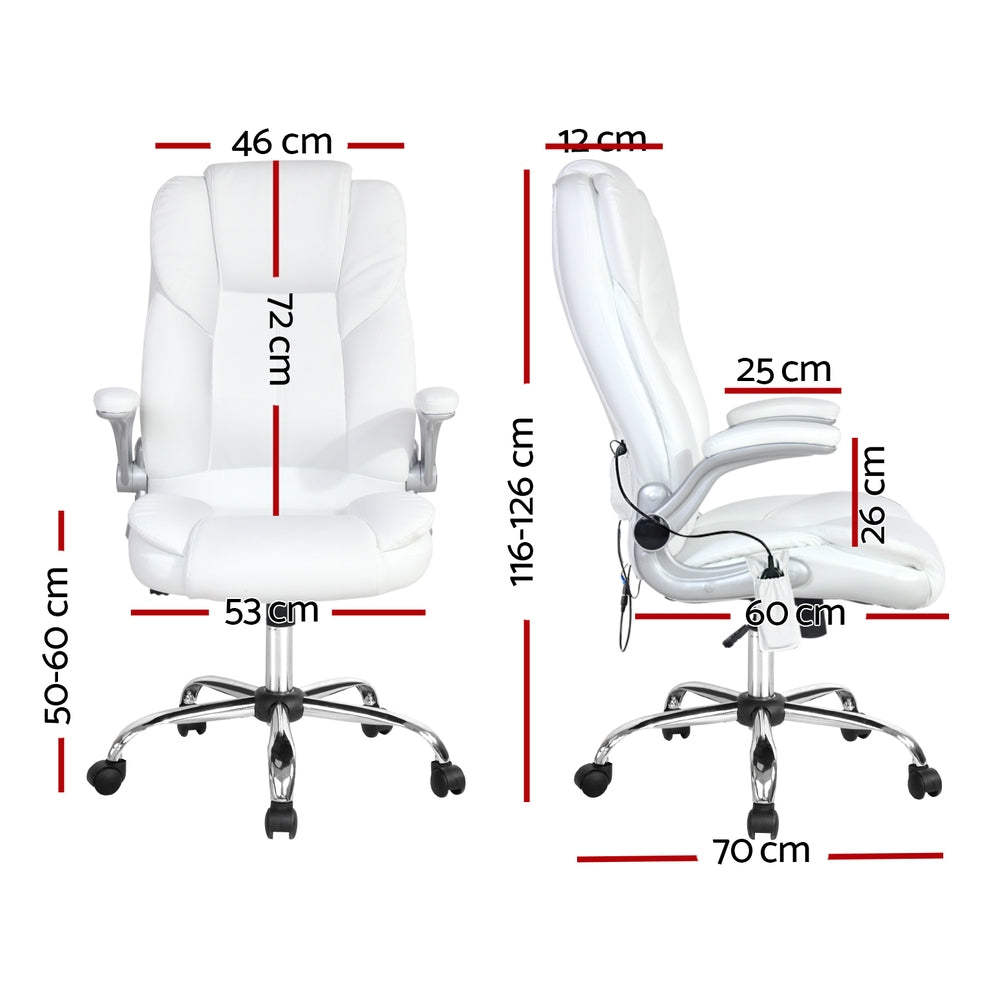 8-Point Massage Office Chair PU Leather White Ergonomic Seating
