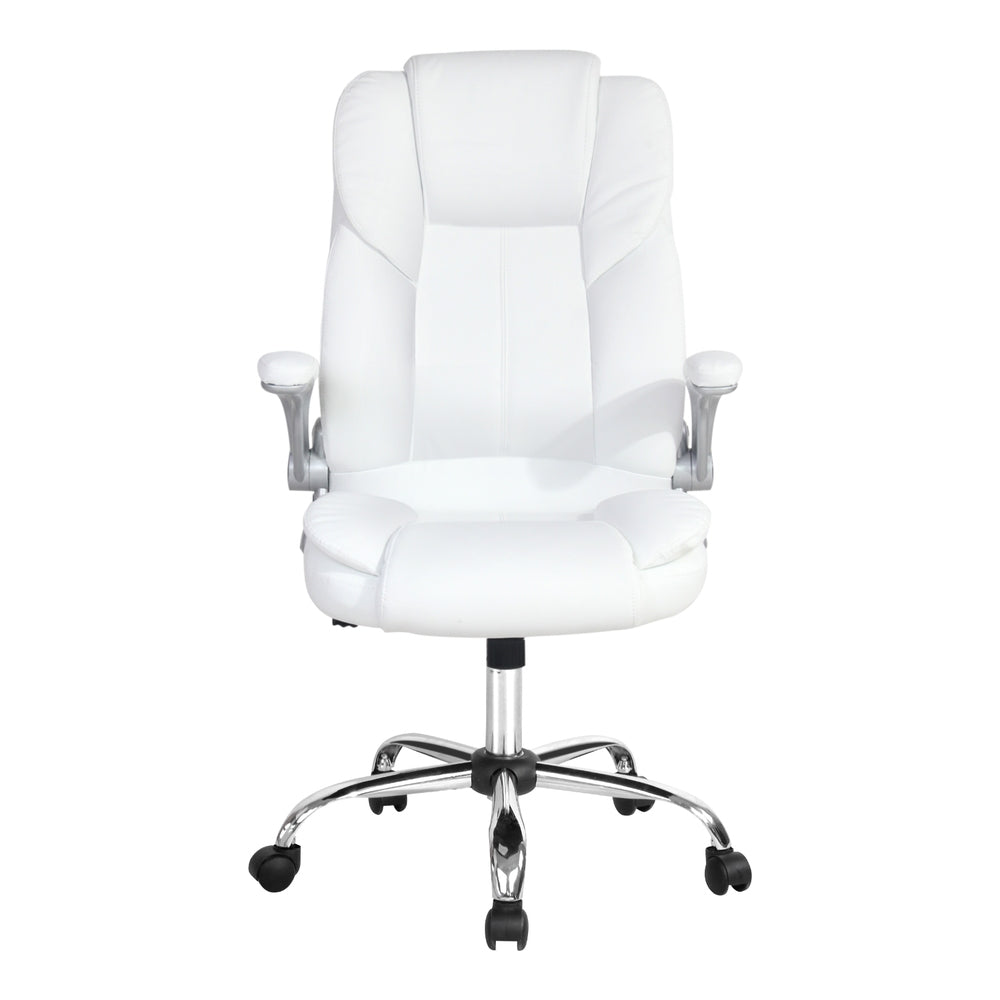8-Point Massage Office Chair PU Leather White Ergonomic Seating
