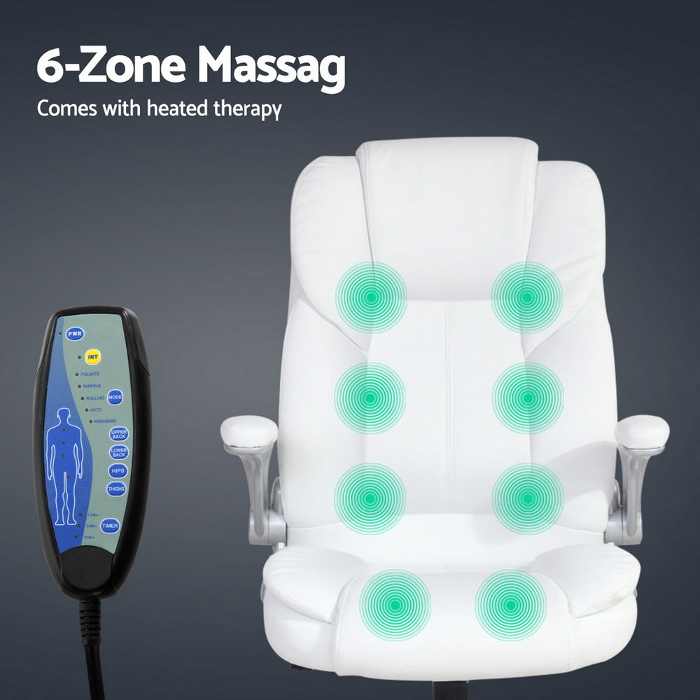 8-Point Massage Office Chair PU Leather White Ergonomic Seating