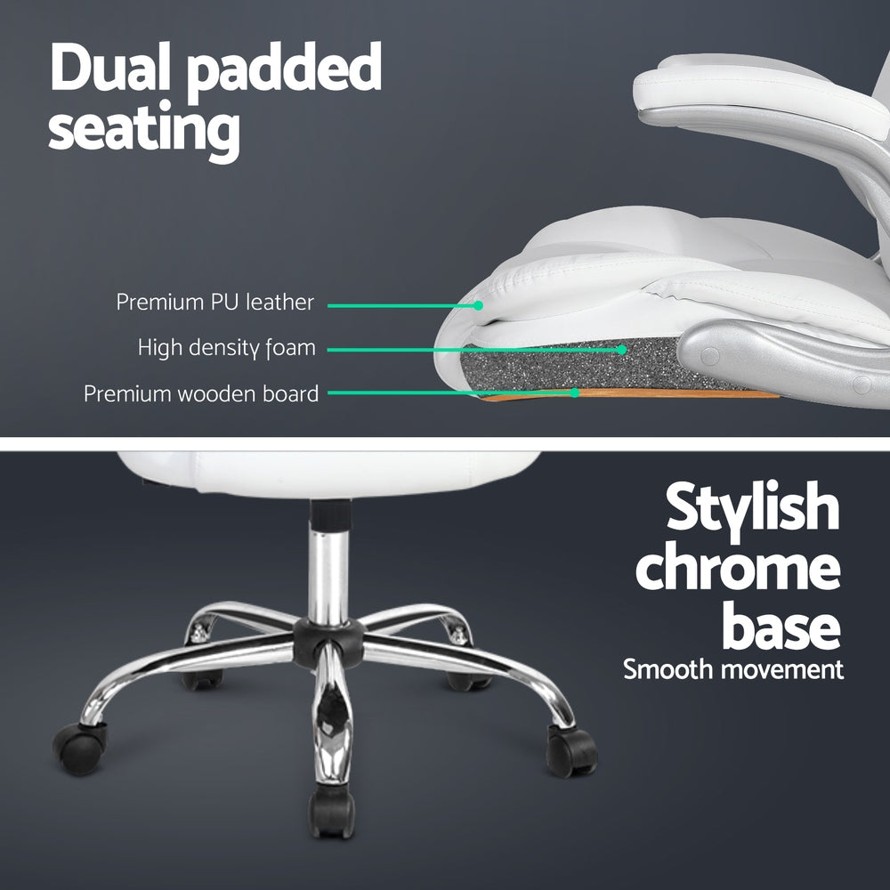 8-Point Massage Office Chair PU Leather White Ergonomic Seating